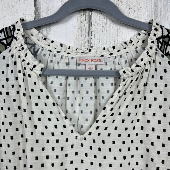 Knox Rose boho midi dress ditsy square dot print off white black M puff sleeve - Picture 3 of 9